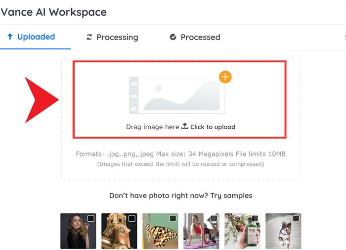 VanceAI Image Upscaler Upload